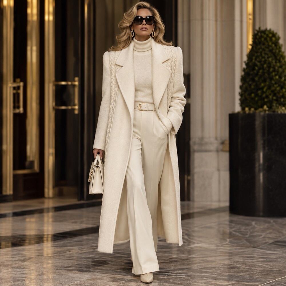 Vtg 70s 80s Albert Nipon Sz L Ivory Long Coat Old Money Quiet Luxury Mob Wife